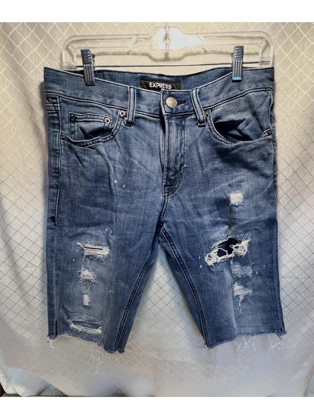 Men's Express Stretch Soft Slim Distress ￼Denim Jean Shorts